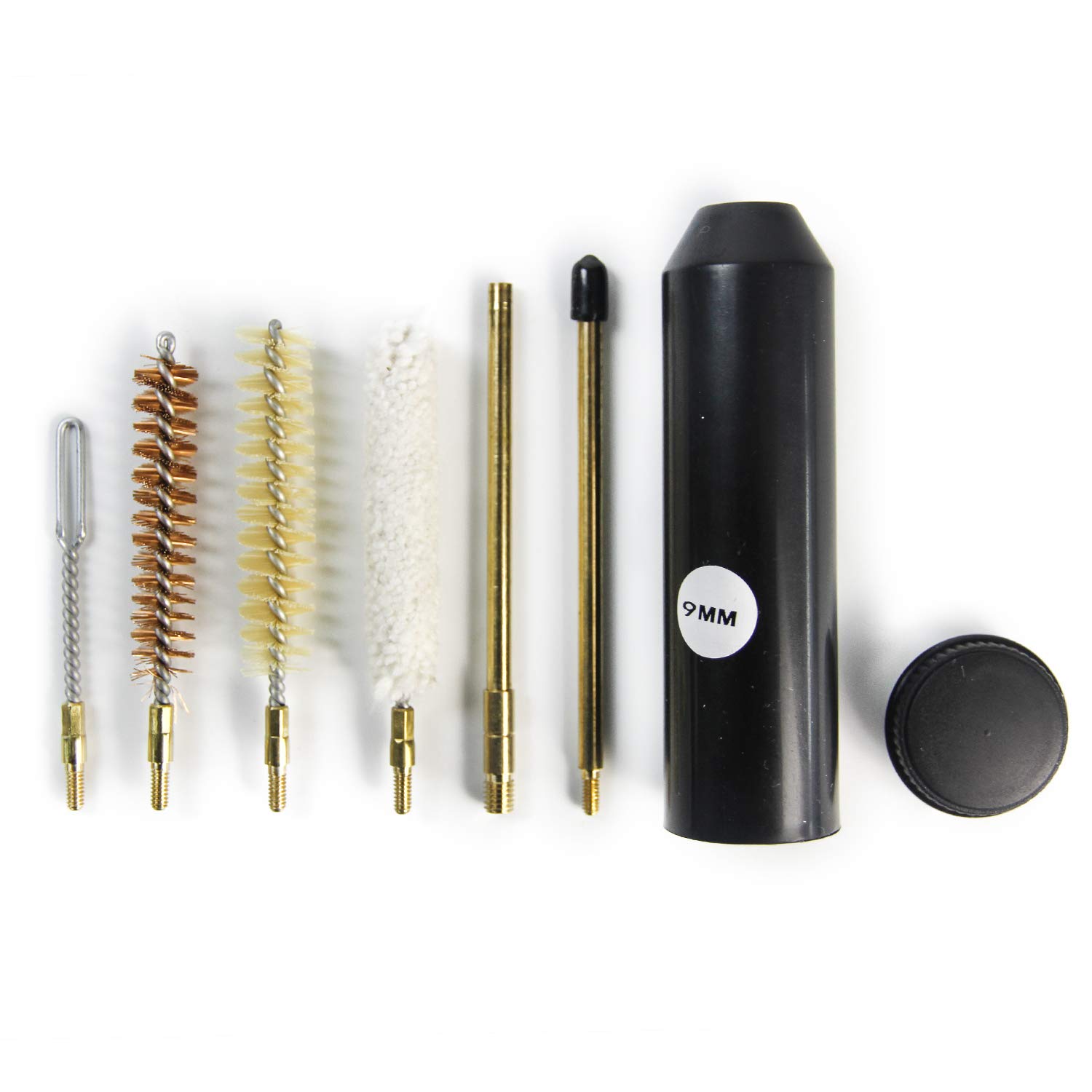 GUGULUZA, set per la pulizia delle pistole, composto da 7 utensili, adatto per calibro 38, 357 e 9 mm, in formato tascabile