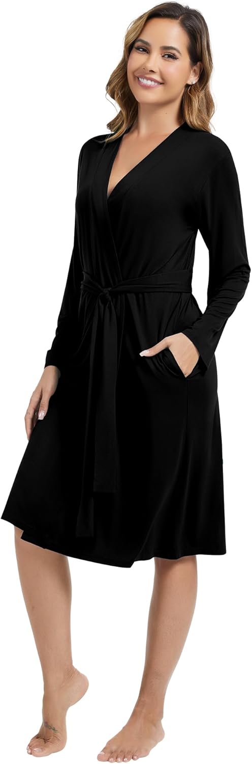 WiWi Viscose from Bamboo Robe for Women Soft Lightweight Bathrobe with Pockets Kimono Spa Robes Cooling Loungewear S-XXL