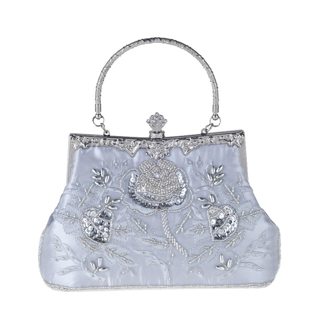 Sac de soirée broderie vintage perlé noir élégant pour robe et cheongsam