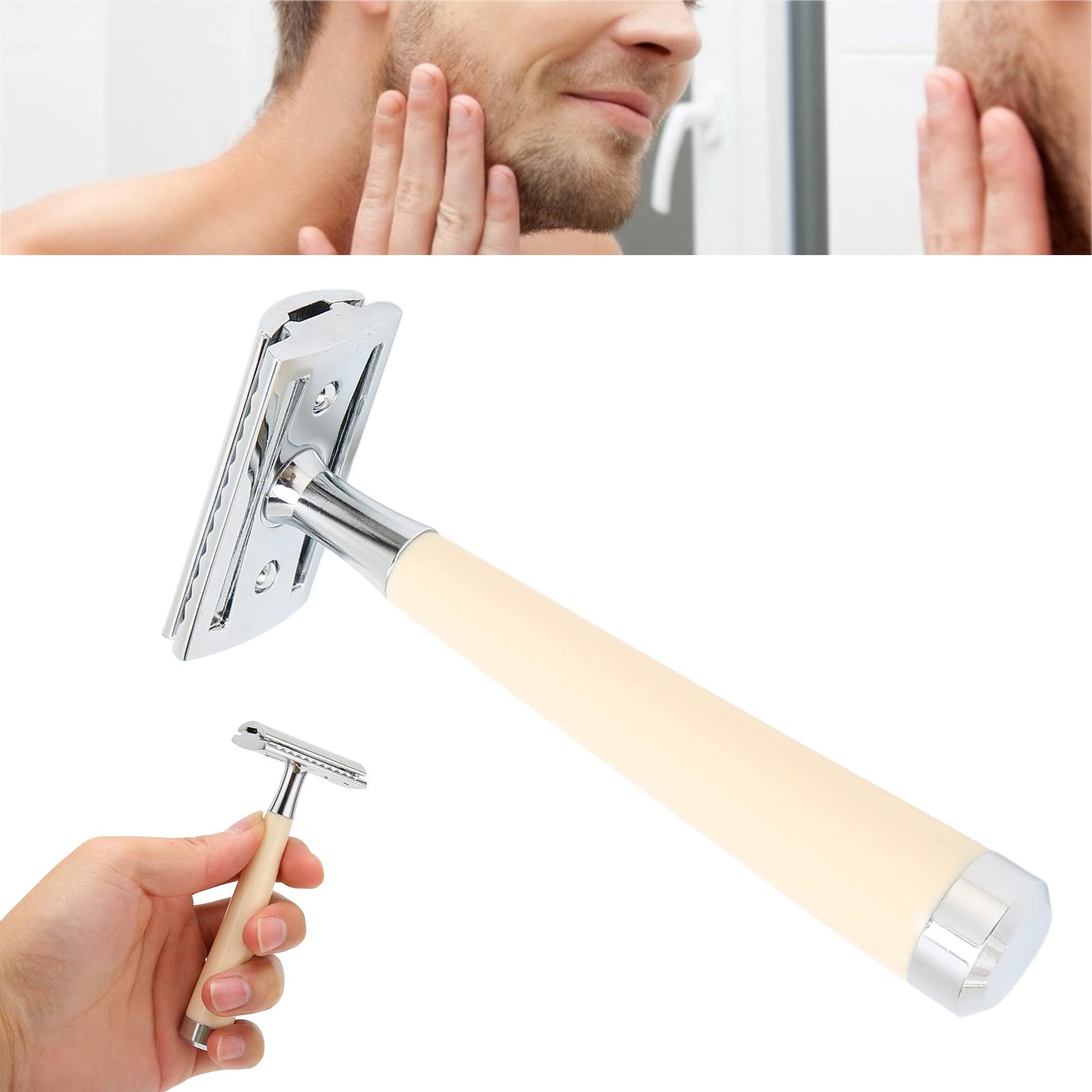 Yinhing Manuelle Rasierer für Schnelles, Hohes, Zweischneidiges Design, Stabiler Schiebemechanismus, Einfach zu Bedienende Rasierer mit Griff für Heimfriseure und Salons, Weiße Oberfläche (Beige)