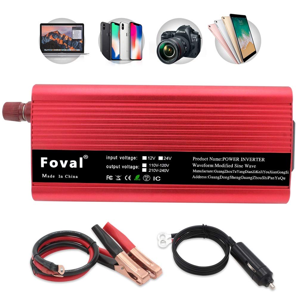 Inversor 12v 220v,Convertidor 12v 220v Coche Solar Boost Power Inverter 12V a 220V 1500W 2000W 2600W Adaptador de Cargador de Accesorios de Auto 4.8A Convertidor de Cargador 4USB(2600W)