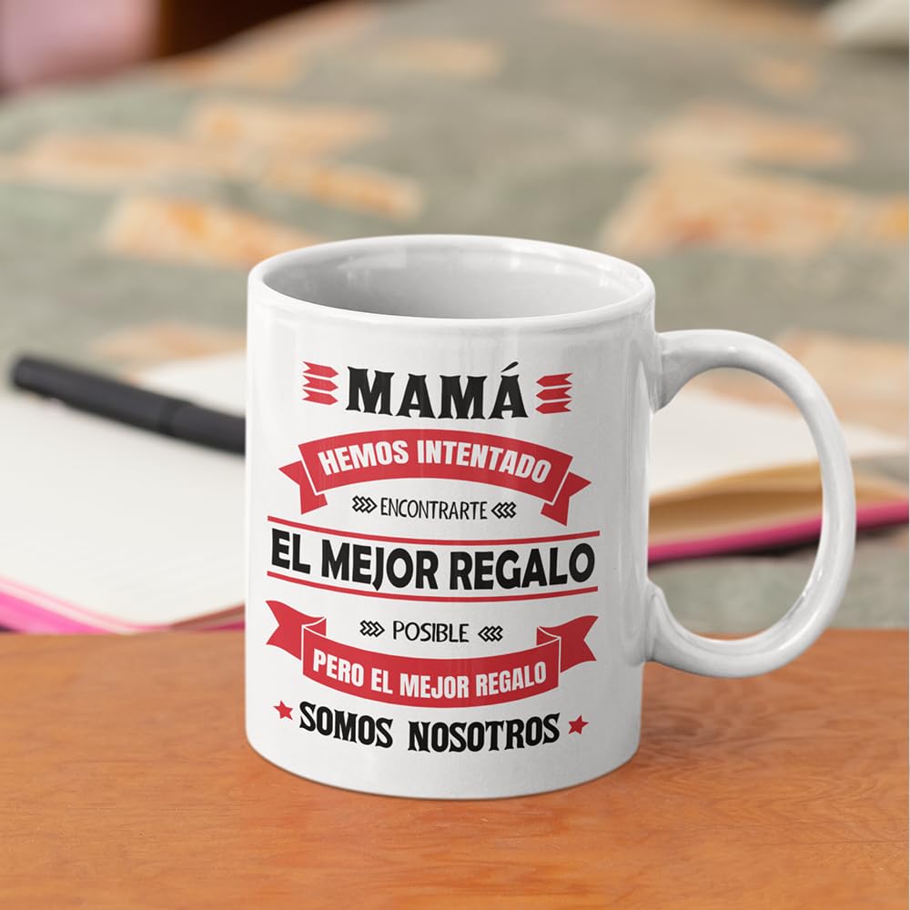 Vulfire Taza Familia para mamá Regalo mujer cumpleaños Idea original Ideas de regalo para ella para Navidad, Día de la Madre, Mamá la mejor del mundo (blanco) — view 4