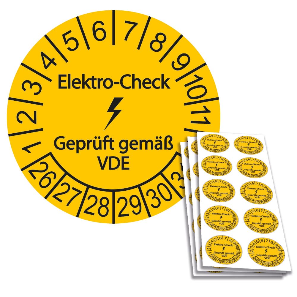 1000 x VDE/Elektro-Check Prüfplaketten/Sicherheitsplaketten 30 mm Durchmesser mit untersch. Beschriftungen (1000, Elektro-Check - Geprüft gemäß VDE)