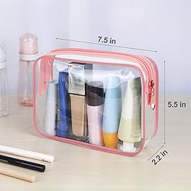 Wedama TSA Approved Toiletry Bag, Cosmetic Bags 3 Pack with Zipper Carry on Airline Airport Travel Accessories, PVC Makeup Bags for Travel, Quart Size Travel Bags for Men and Women-Pink