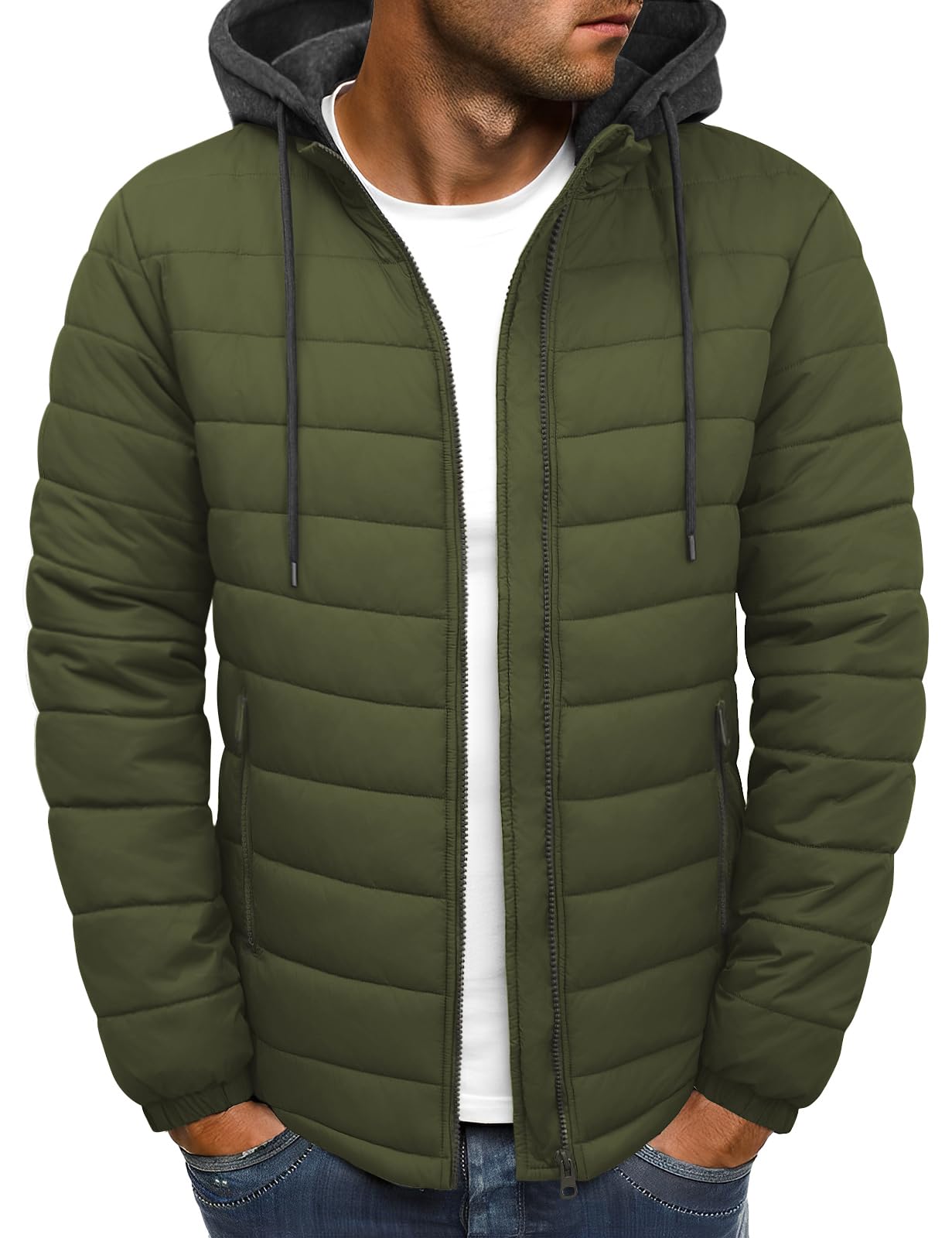 Xnova Chaqueta Acolchada Hombre Invierno Ligera Impermeable Cazadoras Entretiempo con Cremallera Chaquetas Softshell de Plumas Plumiferos Sudadera con Capucha Desmontable