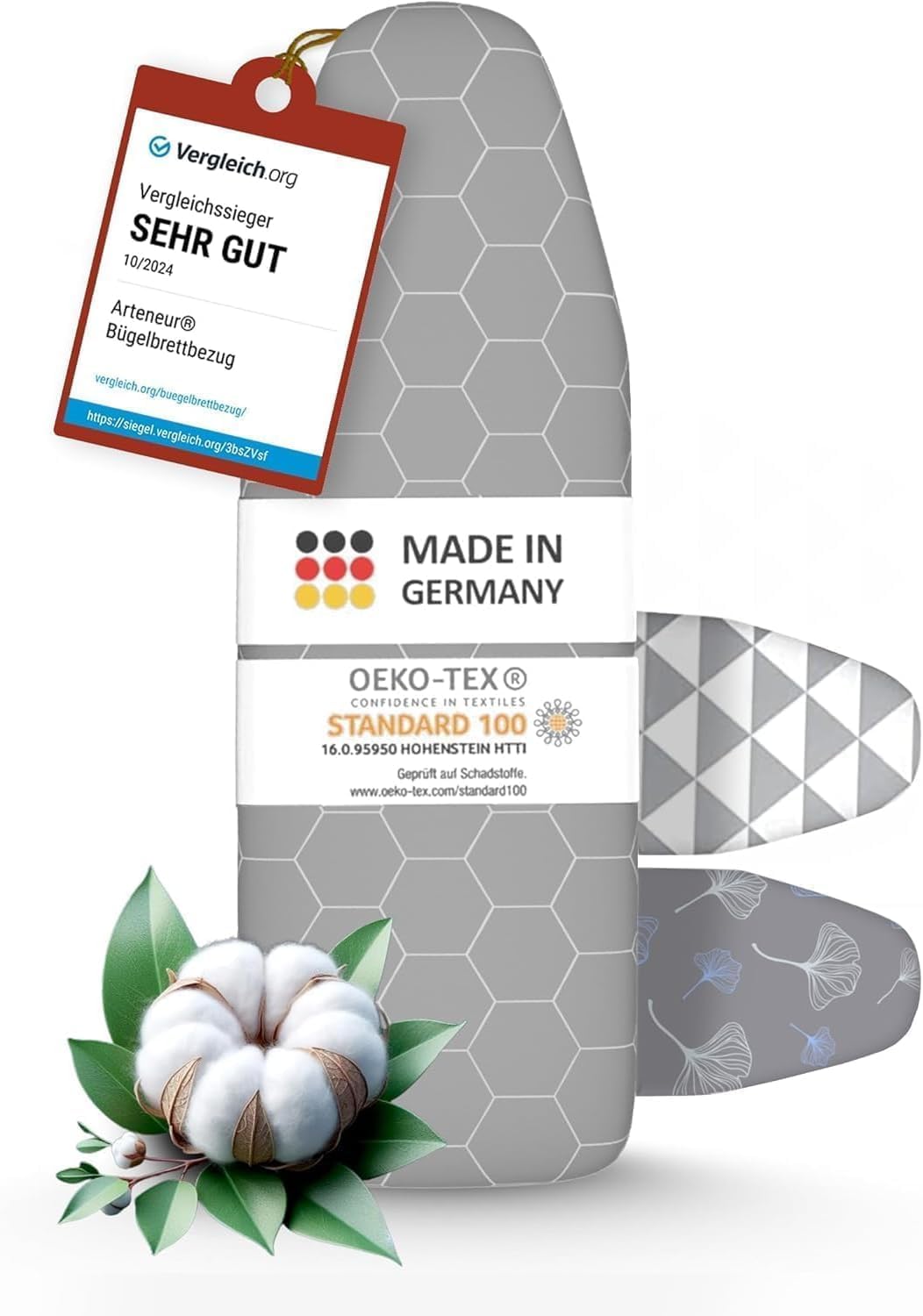 arteneur® - Made in Germany Bügelbrettbezug 120x40 | Hitzereflektierend | Gummizug | OEKOTEX100 | 5 Größen | Polsterung | Bügelbrettbezug für Dampfbügelstation und Dampfbügeleisen | Bügeltischbezug M