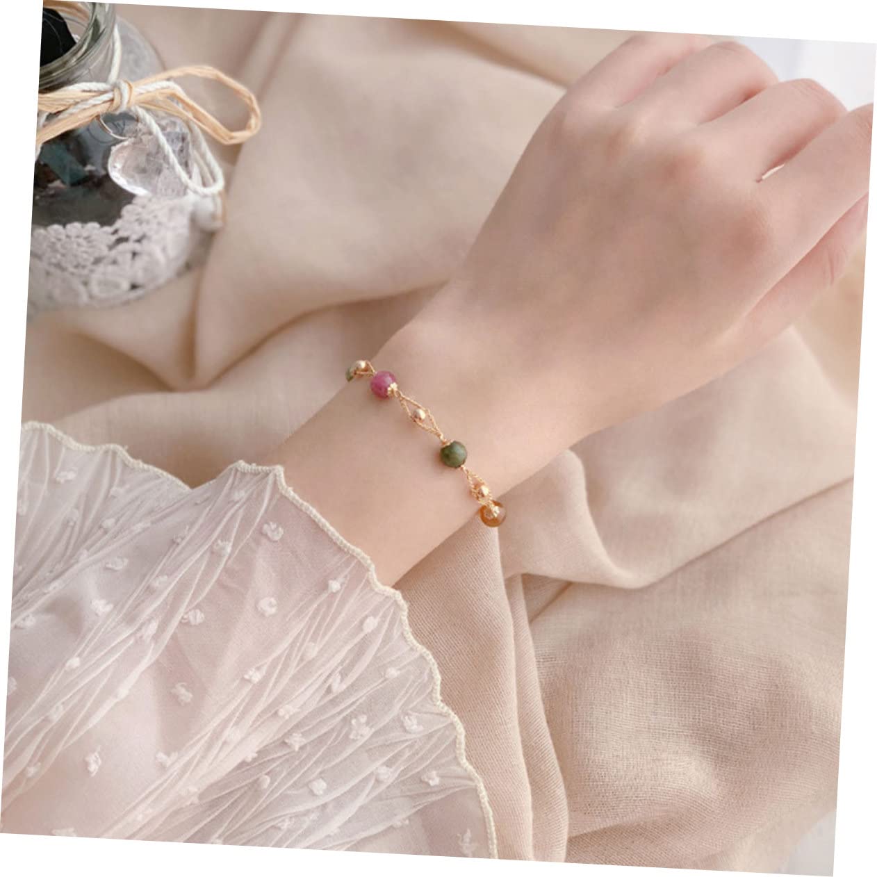 SOIMISS 2pièces Bracelet Tourmaline Naturelle Pour Femmes Bijoux Élégants Avec Perles Fait Main Parfait Pour Soirées Et Vie Quotidienne