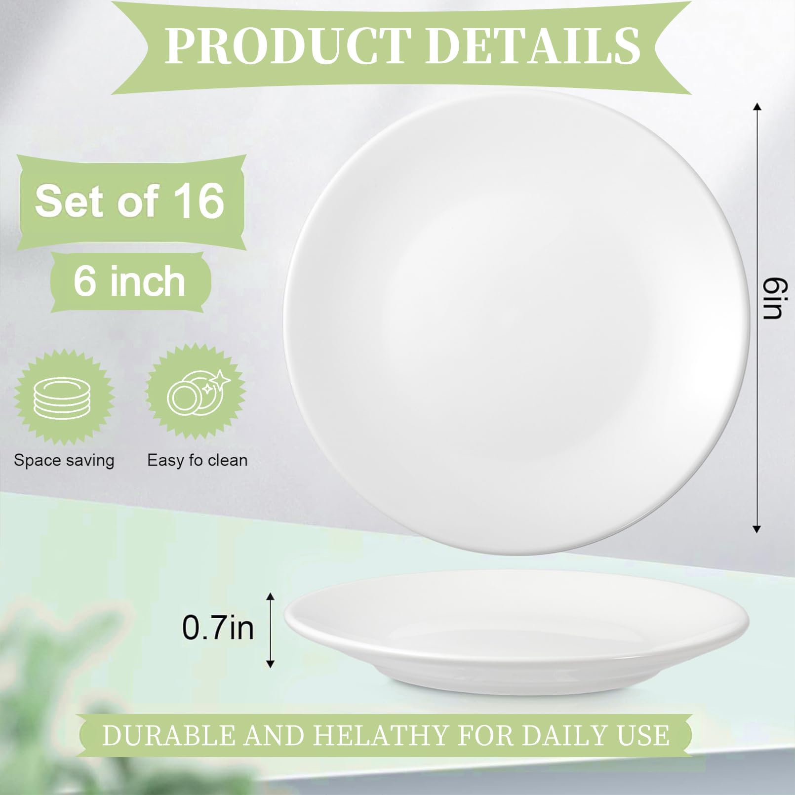 16 piatti da dessert in porcellana, piccoli piatti rotondi da 15,3 cm, per antipasti, piatti da dessert in ceramica per torte, snack, forno a microonde e lavabili in lavastoviglie