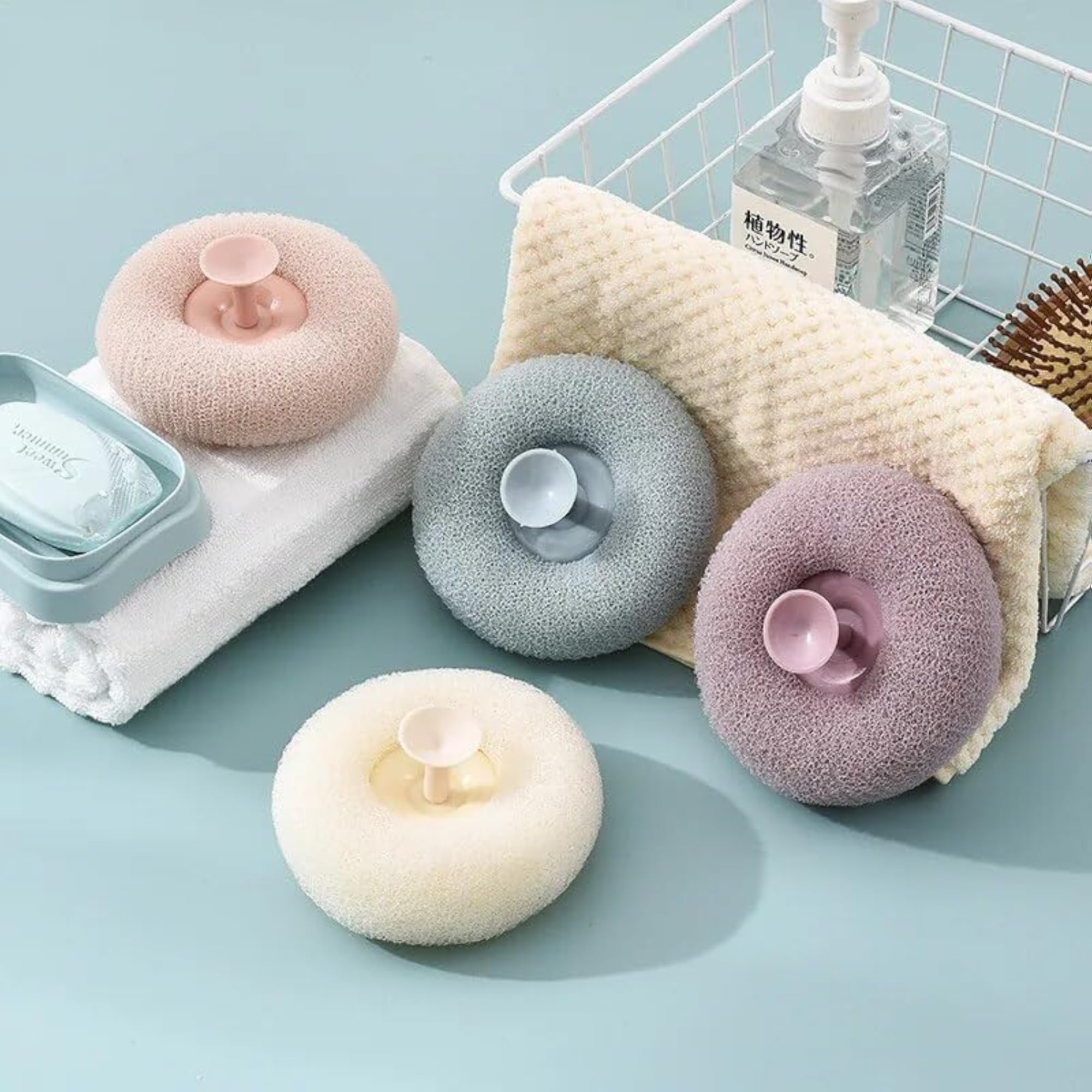 Super Soft Bath Sponge Flower with Suction Cup, Multicolor