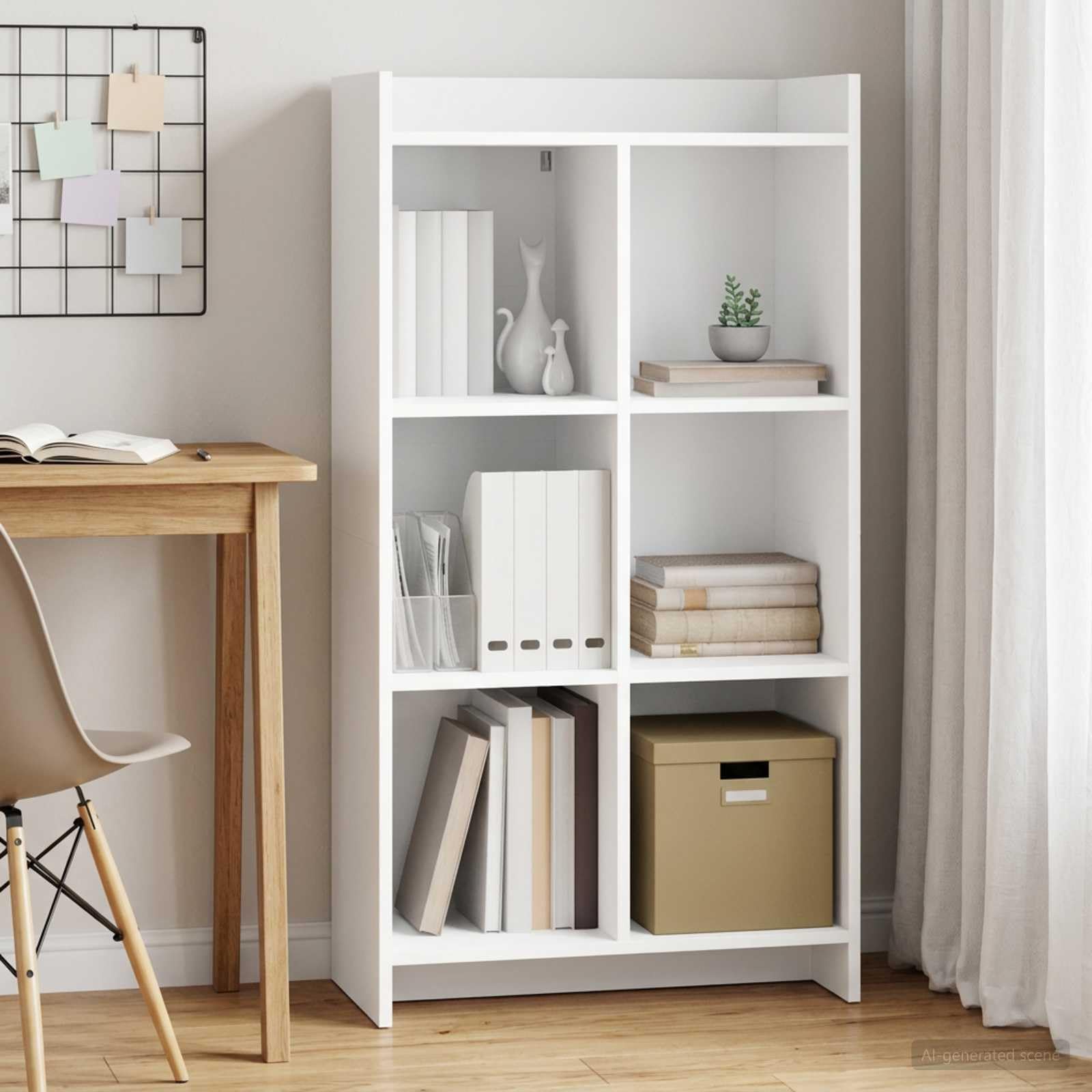 Libreria bianca, 59 x 30 x 111 cm, con 6 scomparti | Scaffale moderno per soggiorno e ufficio, 6 scomparti aperti garantiscono una struttura ordinata nella stanza.