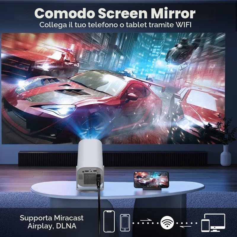 OBEST Mini Proiettore Portatile 4K 1080P HDR con WIFI 6 e BT5.2,Videoproiettore ruotabile di 180°,Piccolo Proiettore Home Theatre con Correzione Trapezio Automatica Compatibile con TV Stick/Windows