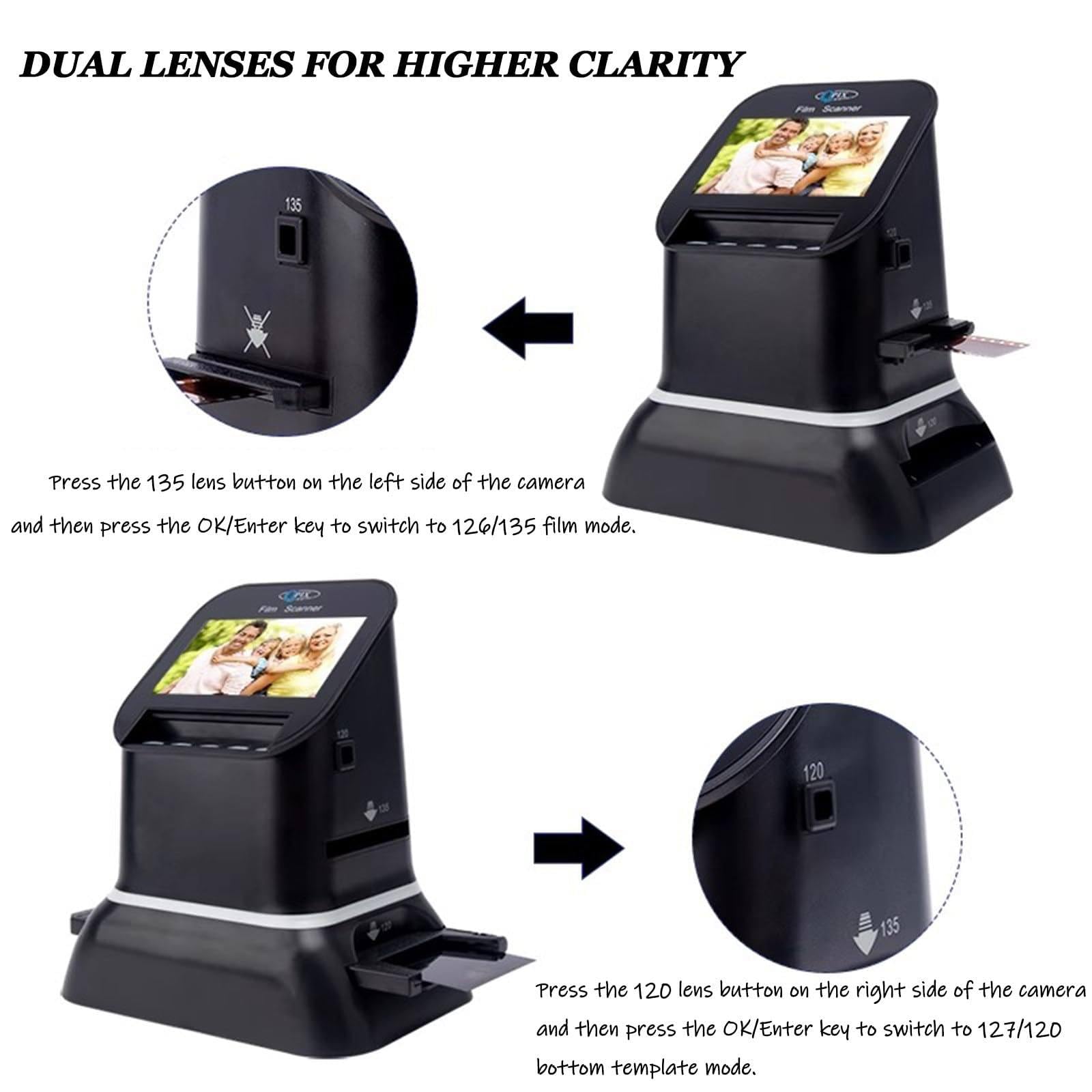 Scanner per Diapositive E Negativi,Scanner Film Ad Alta Risoluzione 120,22 Megapixel LCD 4,3",Converte 35mm 135 126 127 in JPEG,Elevata Nitidezza Dell'immagine