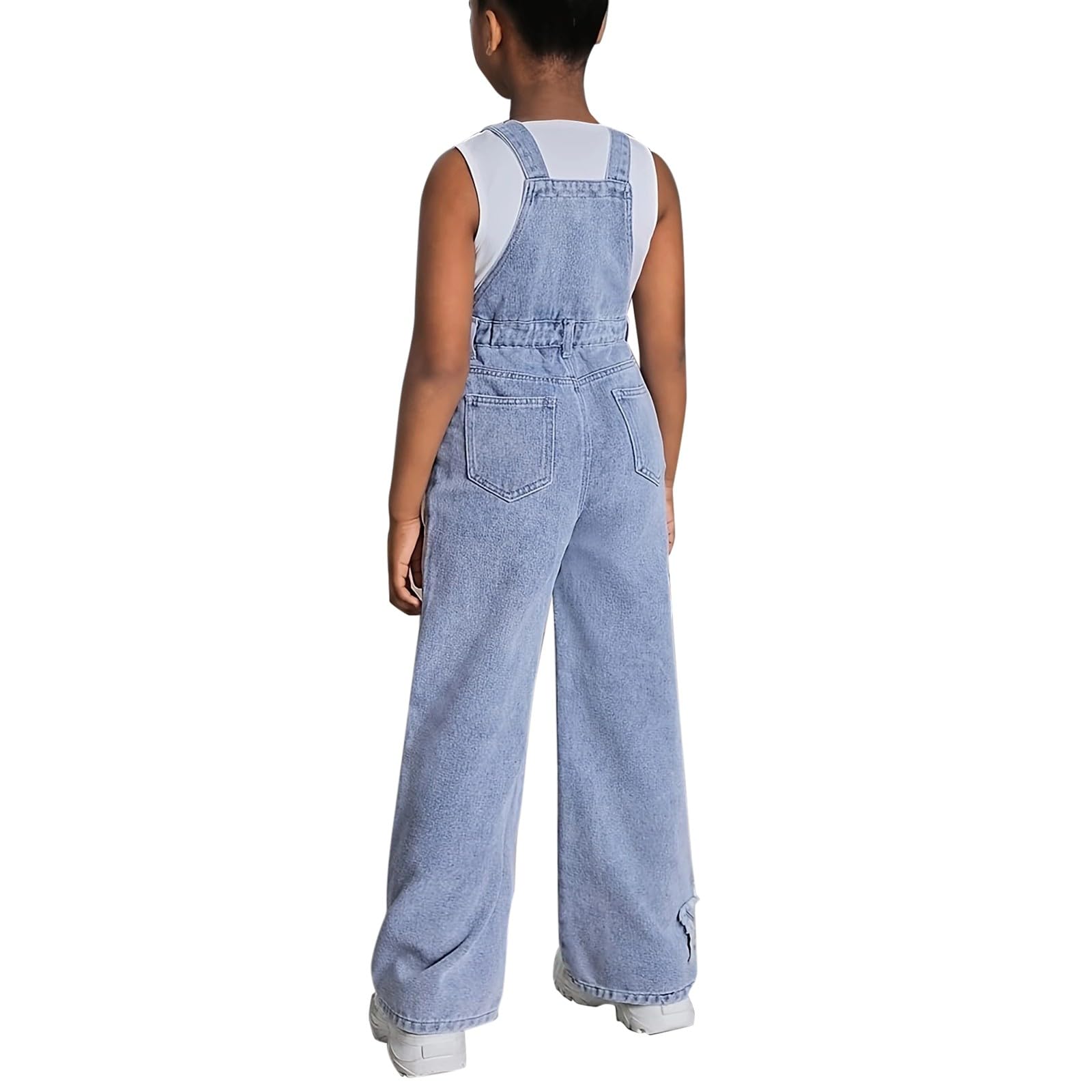 Jean Jumpsuit Mädchen Stern Stickerei Y2k Jeanslatzhose Hip Hop Denim Overall Latzhose mit Taschen Kinder Girls Weite Bein Playsuit mit Verstellbaren Hosenträgern Blaue Latzhose