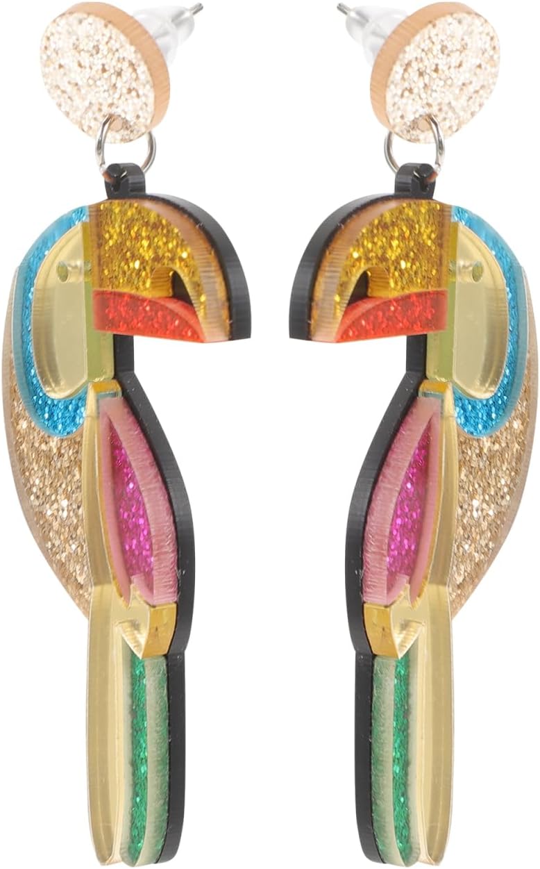 Glitter Parrot Earrings Lightweight Ear Dangler Fashion Jewelry for Women Party Daily Beach Wear