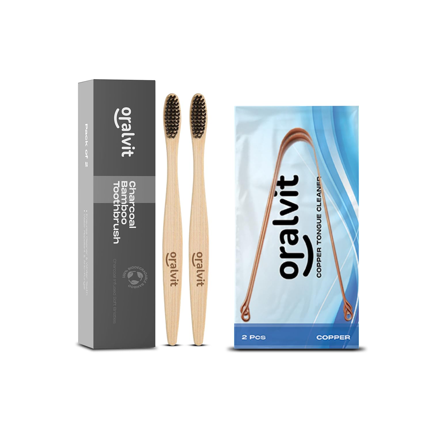 Oralvit Adult Charcoal Bamboo Manual Toothbrush-Pack Of 2 & Copper Tongue Cleaner-2 Pcs (B0CD7SL65T) Amazon Price History, Amazon Price Tracker
