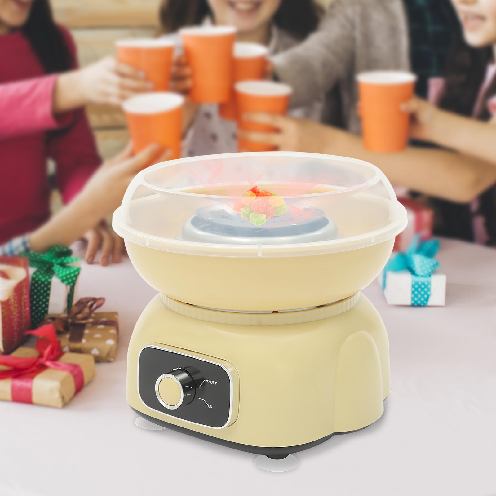 Máquina eléctrica de algodón de azúcar 500 W para el hogar, estilo retro, para caramelos, algodón de azúcar, portátil, amarillo, algodón de azúcar, temperatura máxima: 180 ℃