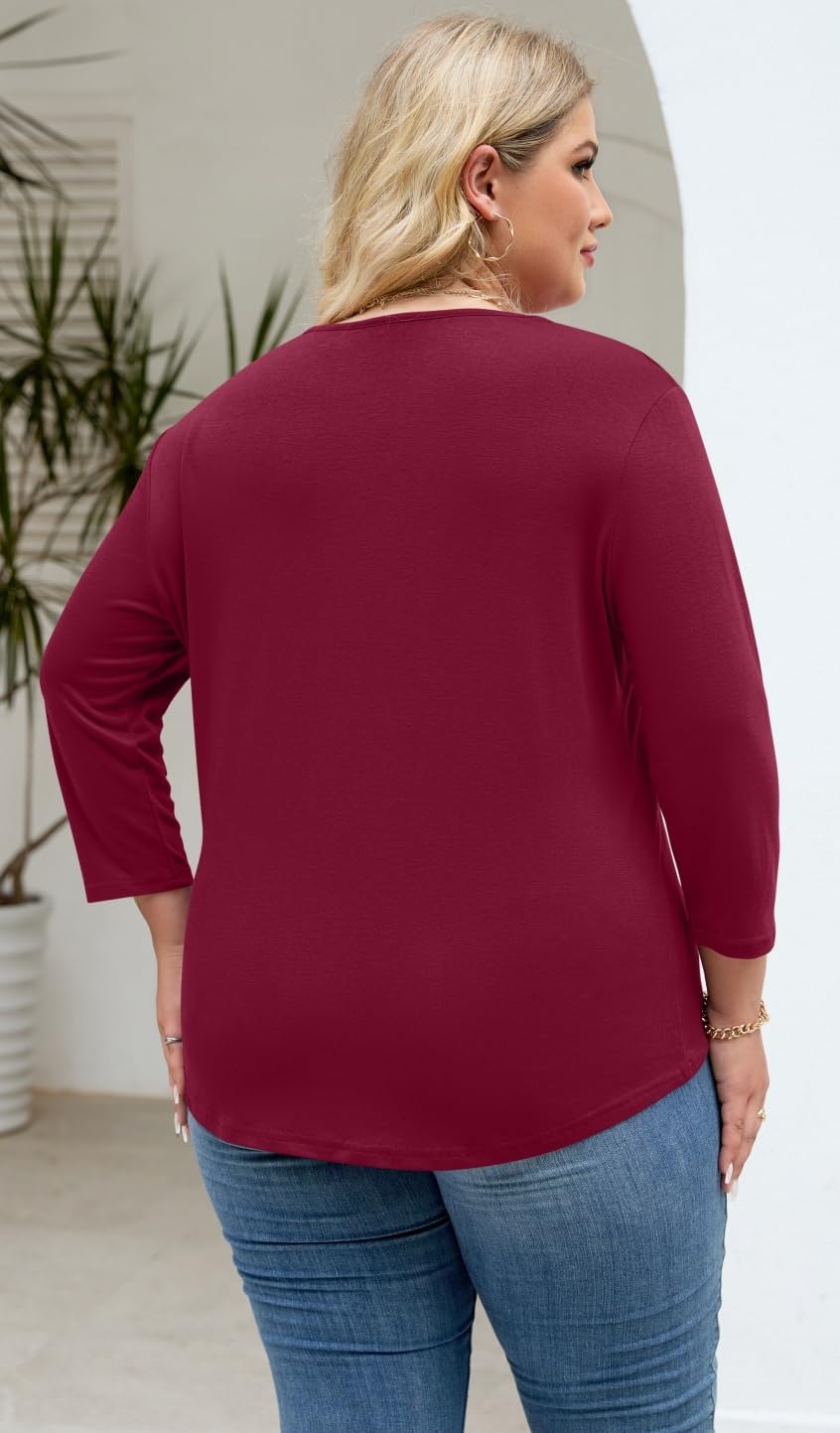 Plus Size Tops for Womens 3/4 Sleeve V Neck Casual T Shirts Loose Fit Tunic Blouse - Image 6