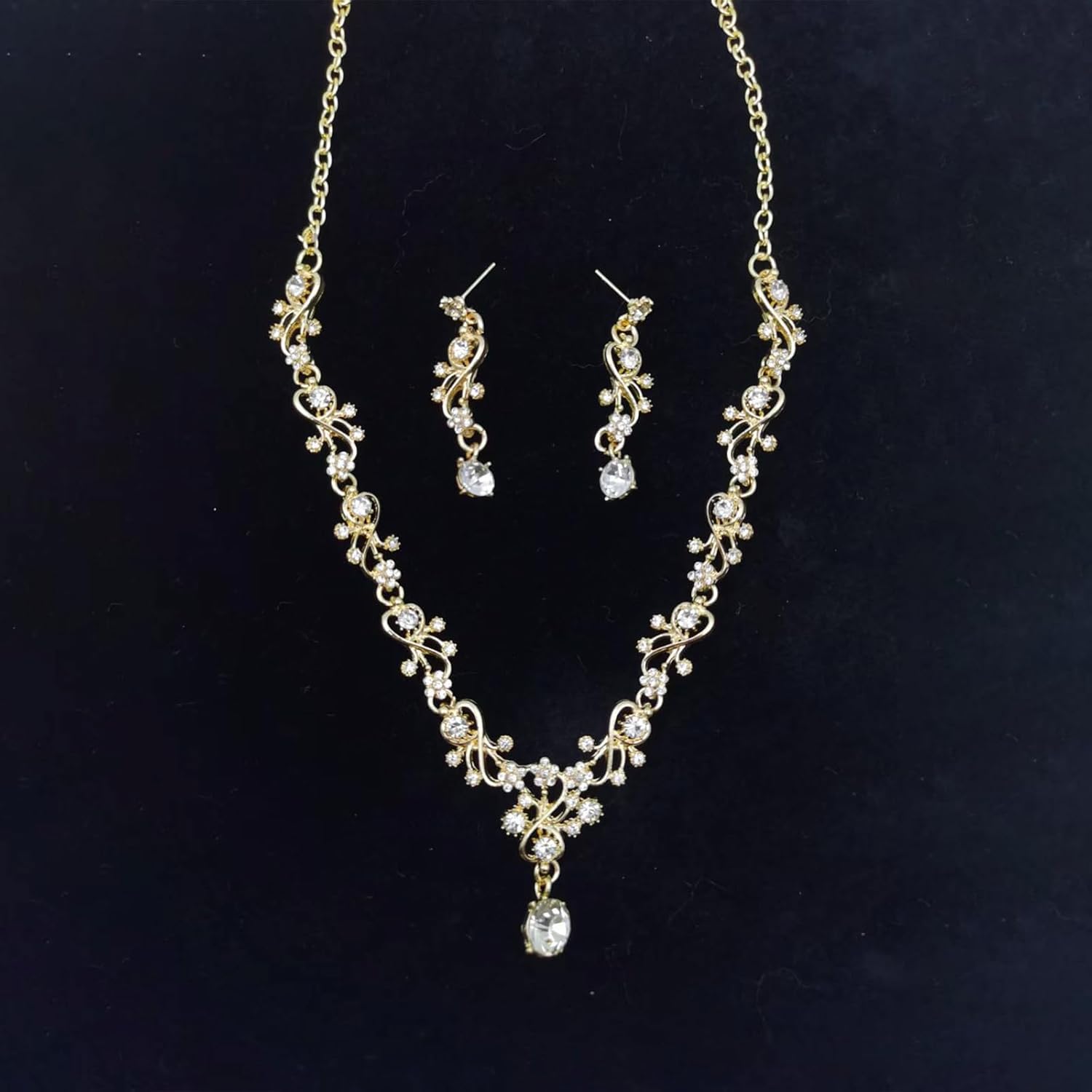 Sparkly Rhinestone Flower Jewelry Set for Women,Charming Wedding Floral Dangle Earrings Necklace Glossy Bride Bridesmaid Prom Jewelry Gifts - Image 5