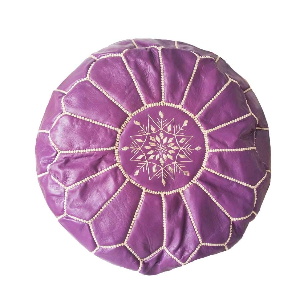 Puff marroquí de Cuero autentico Hecho a Mano de los Mejores Artesanos de Marrakech, 55 cm de diámetro y 35 cm Alto, se Entrega vacío