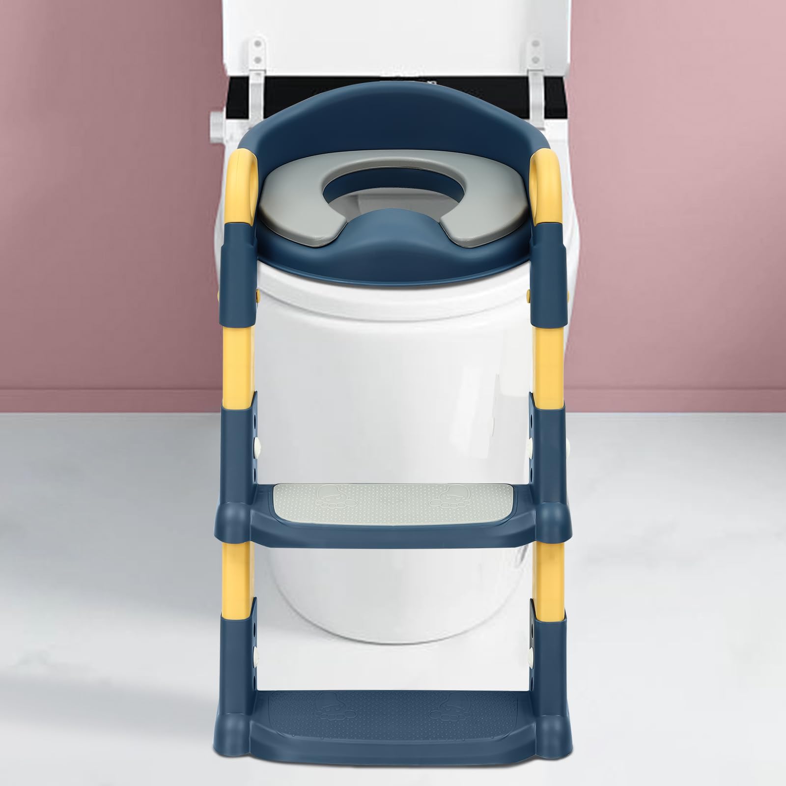 Siège de toilette pour enfant avec marche, réglable en hauteur, pliable, toilette pour enfant avec marche, pliable et confortable, siège de toilette pour bébé avec marche, pour bébés âgés de 2 à 7 ans