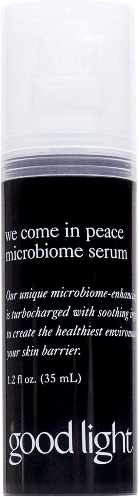 - good light We Come in Peace Microbiome Serum. Brightening Face Serum with Probiotic Extract, Bakuchiol, & Blue Tansy. Hydrating, Soothing, Anti Aging, Dark Spot Treatment (1.2 fl oz)