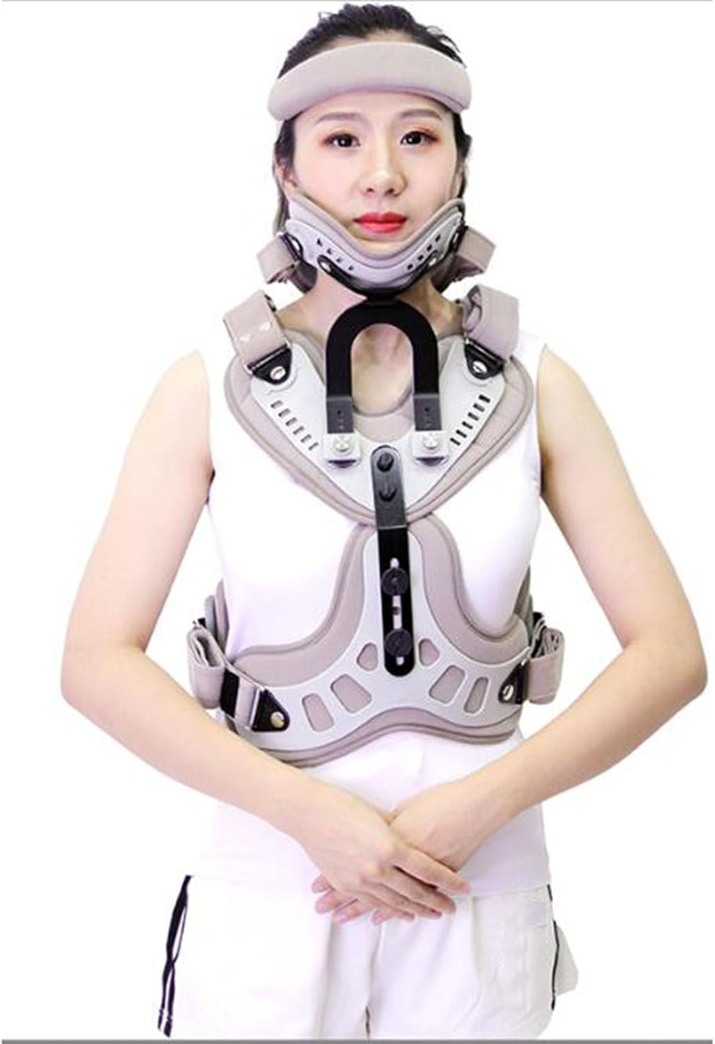 SFKLYU Cervical Thoracic Orthosis Adjustable Head Neck Chest Thoracic Brace, Open Design Orthosis Cervical Thoracic Halo Brace for Spine Correction and Neck Care
