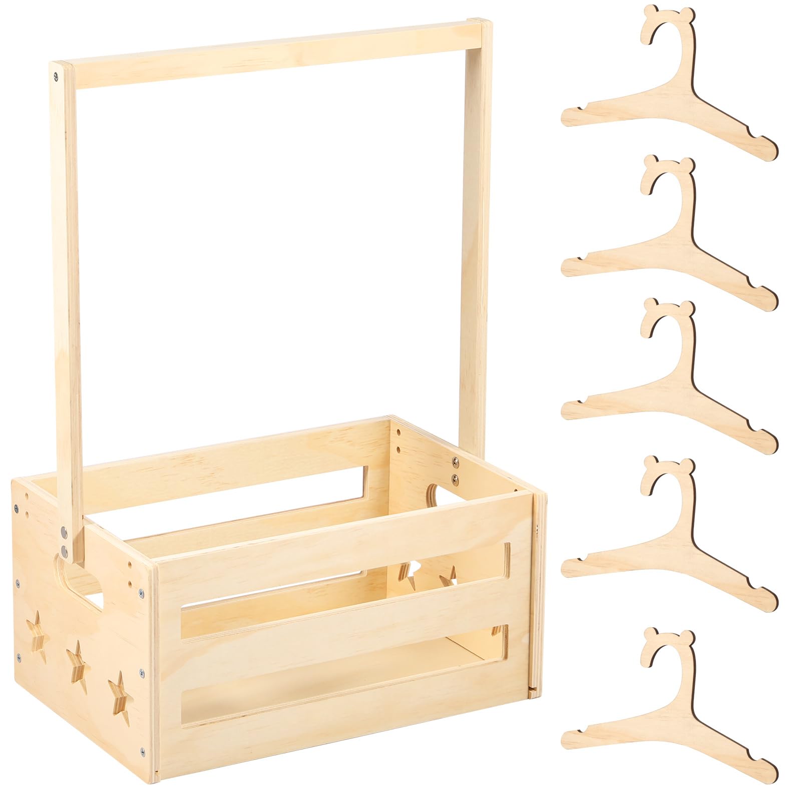 ZJRDYYK Wooden Baby Shower Crate Closet, Baby Storage Crate with Handle, Wood Basket for Baby Shower Gifts, Baby Shower Wooden Basket, Wooden Shower Party Crate Closet (with 5 Hangers)