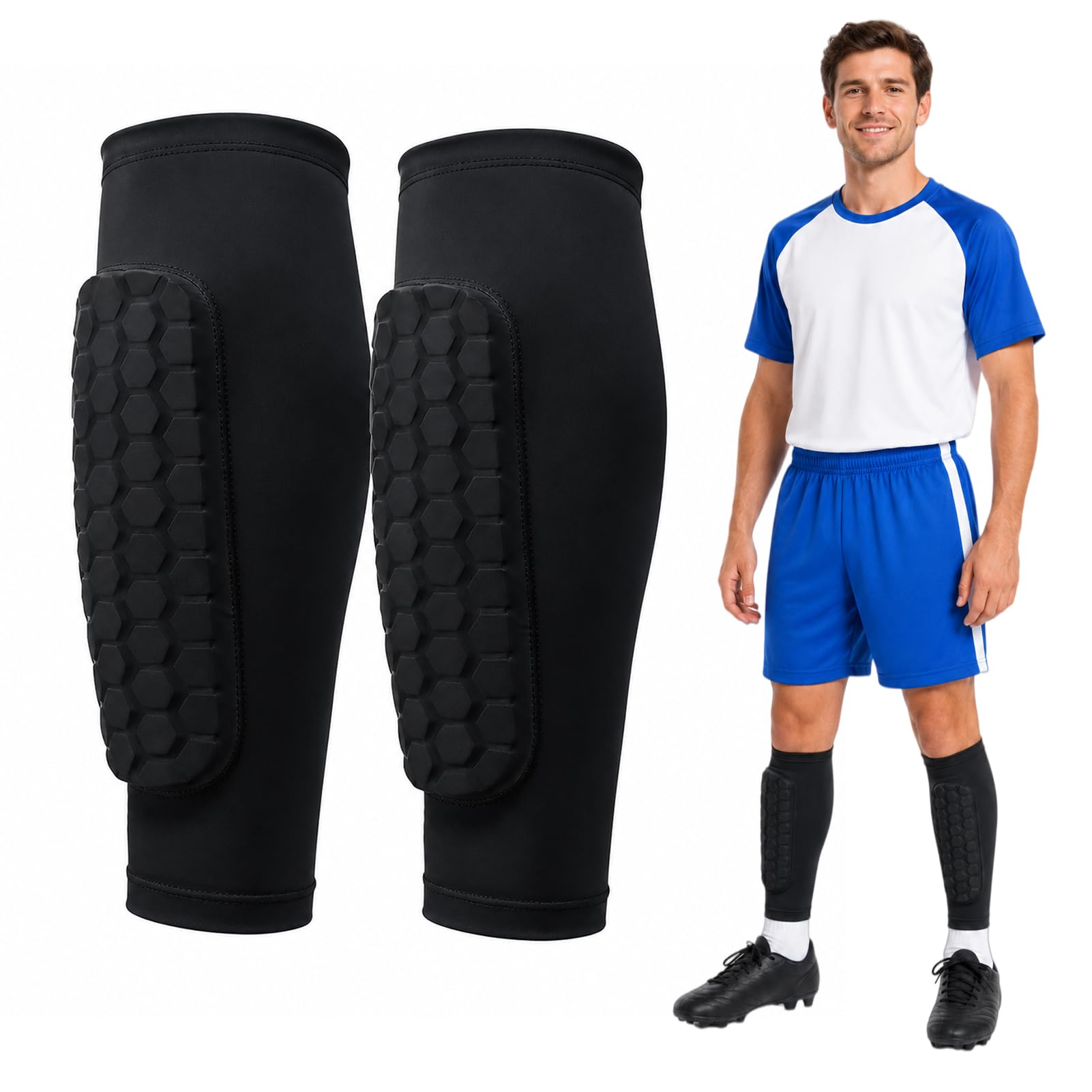 2Pcs Shin Guards Pads, Shin Pad Sleeves for Kids Boys Mens Youth, M