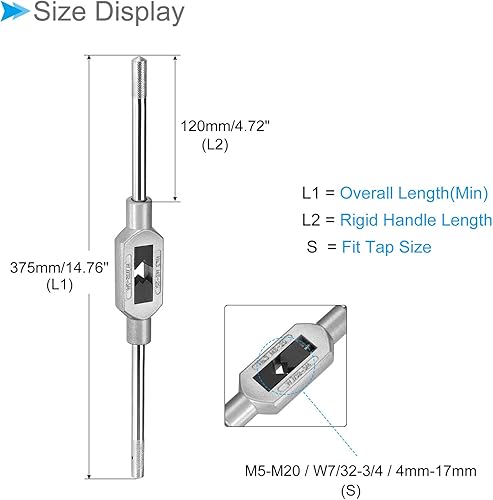 Miniatura 7 de Mango de llave de grifo, ajuste M4-M12 W532-12 tamaño de grifos, aleación de zinc y acero al carbono, herramienta de mano de roscado ajustable -