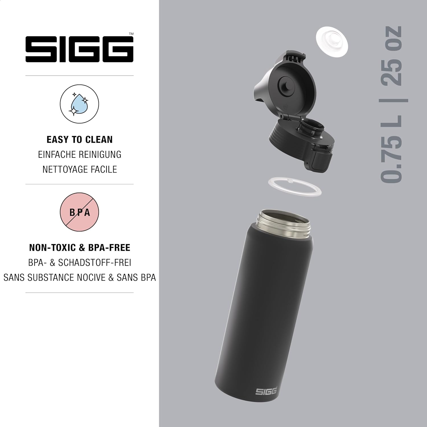 Sigg - Edelstahl Trinkflasche - Shield ONE - Für Kohlensäurehaltige Getränke Geeignet - Auslaufsicher - Federleicht - BPA-frei - Outdoor & Fitness - 750ML / 1L / 1.5L - 3