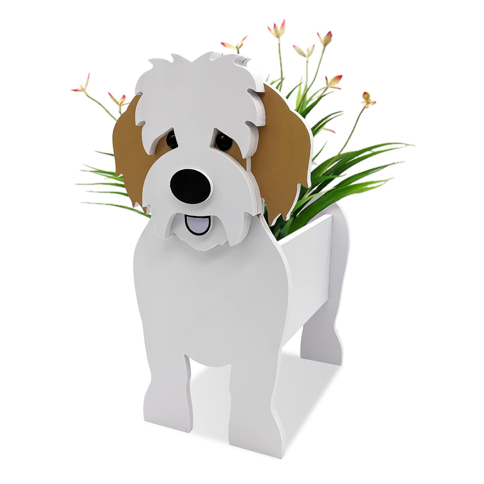 TTiiLoe Cute Dog Planter, Cavachon Plant Pots, PVC Herb Garden Flower Pots, Dog Cartoon Shaped Plant Container Holder, Gifts for Pet Lovers, 24x18cm/9.44x7.08in