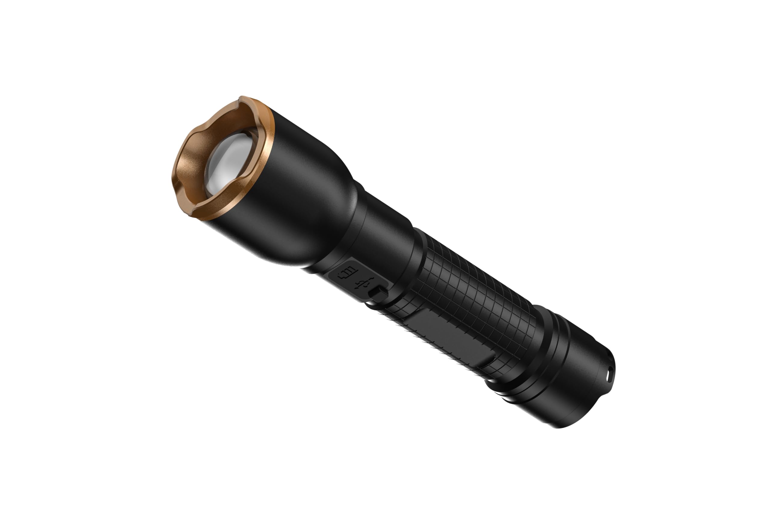 Duracell DF1500R Core Plus - Linterna LED (1500 lúmenes, focal, alcance de 150 m, recargable por USB-C, batería de ion de litio 18650, varios modos de luz, resistente a salpicaduras, carcasa de