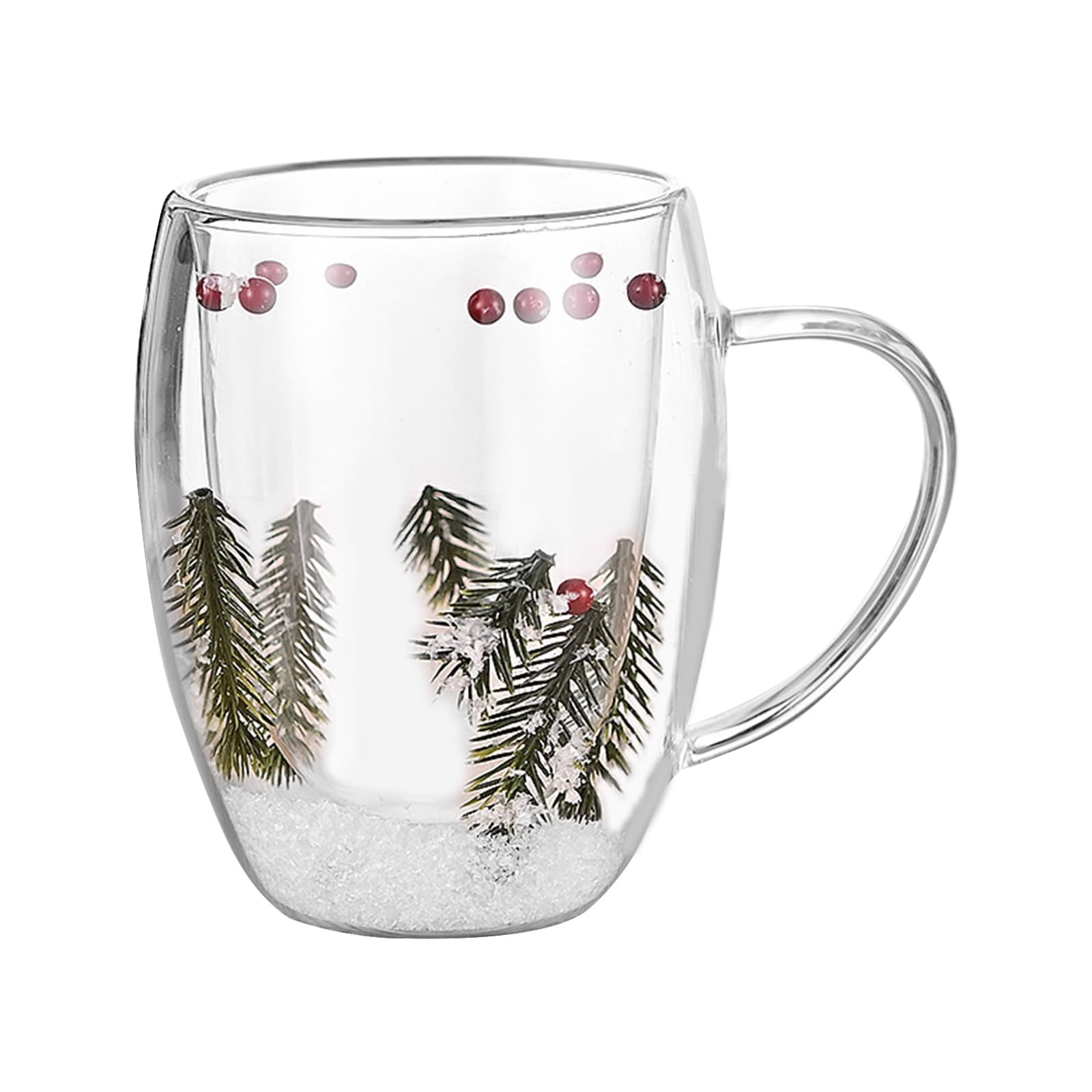 Xinsheinelry Artistic Dried Flower Embellished Glass Mug Double Wall Drinking Cup with Handle Beverages Drinkware for Women and Her Glass