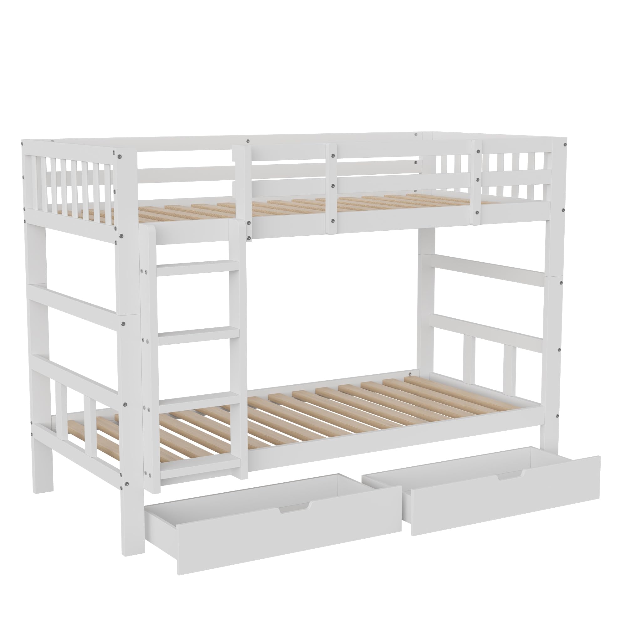 Hochbett Kinder 90x200, Etagenbett Kinderbett, Hochbett Stockbett mit Rausfallschutz und 2 Schubladen, Funktionsbett Jugendbett mit Lattenrost, umbaubar in Zwei Kinderbetten