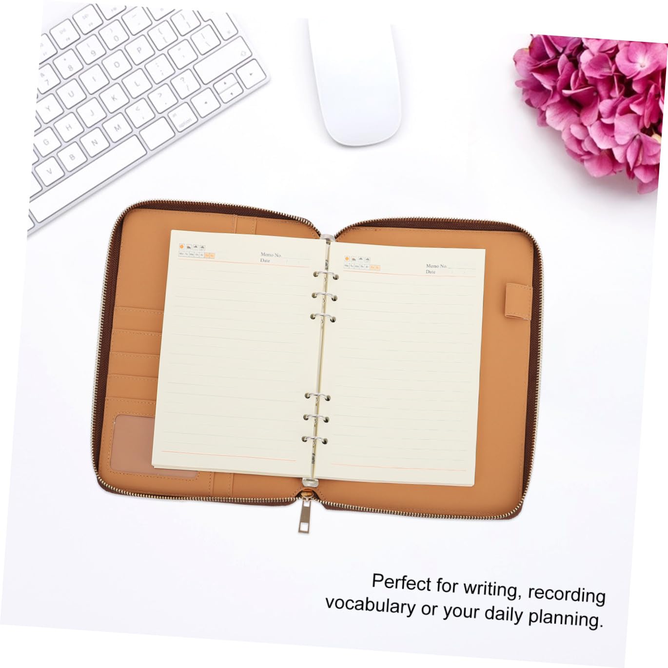 CALLARON Bloc-notes A5 Professionnel avec Fermeture Éclair, Carnet à Feuilles Détachables en Simili Cuir Marron, Cahier Organiseur pour Bureau et Usage Quotidien, Accessoire de Papeterie