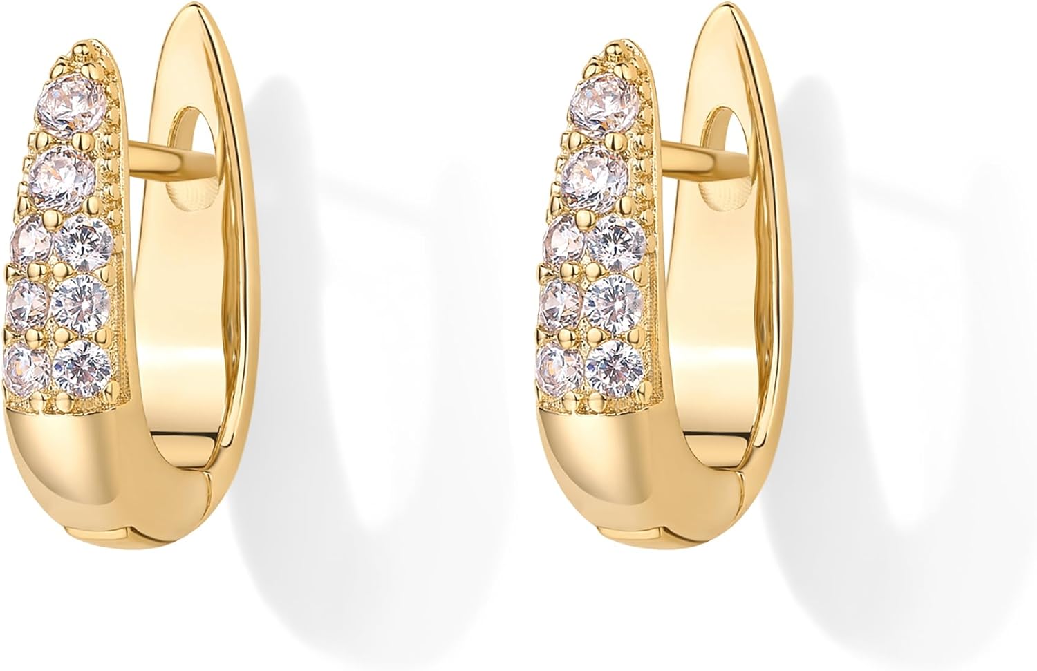 PAVOI 18K Gold Plated 925 Sterling Silver Posts Cubic Zirconia U Shaped Hoop Earrings | Hypoallergenic CZ Huggie Earrings for Women - Image 3