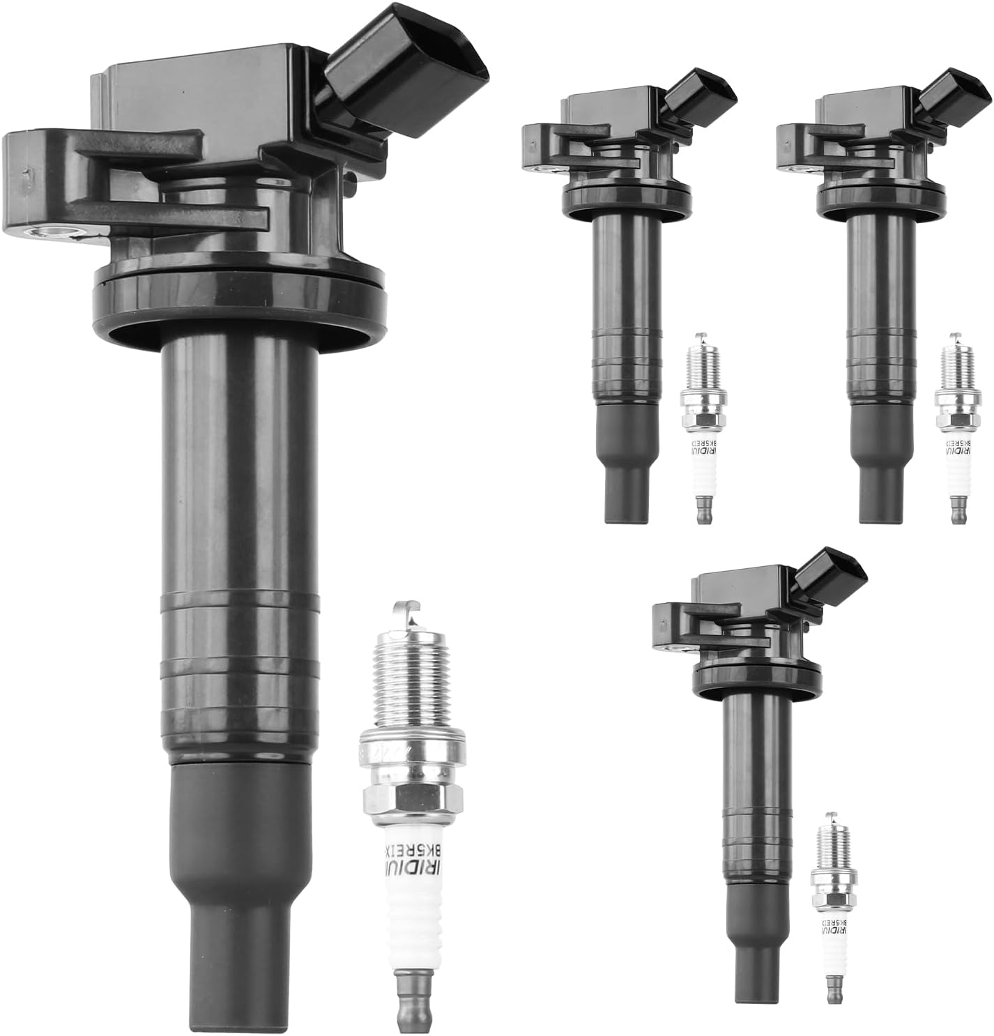 Autoexact Ignition Coil Pack and Iridium Spark Plugs Kit Fit for 1.8L Toyota 2000-2008 Corolla 2003-2008 Matrix Celica MR2 Spyder Pontiac 2003-2010 Vibe Chevy Prizm L4, # UF247 96457 Set of 4