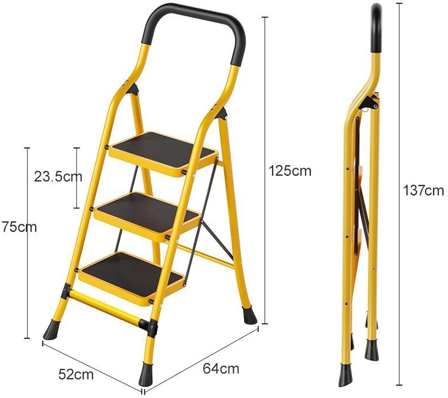 Attic Ladders 3 Steps Folding Step Stool, Step Folding Heavy Duty Step Ladder, for Household, Kitchen, Office, Yellow