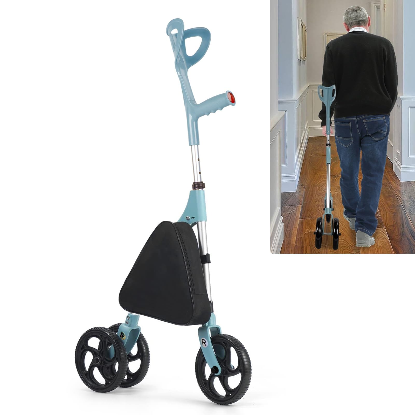 Photo 1 of 3 Wheels Rolling Walker Height Adjustable, Forearm Crutches with 3 Wheel for Adults, Lightweight Folding Mobility Rolling Walker for Seniors Handicap Elderly, Arm Crutches for Small Spaces
