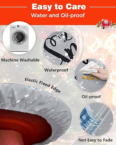 Miniatura 10 de Mantel redondo ajustable de Navidad para mesa redonda, mantel rojo floral de Navidad, mantel impermeable con borde elástico, mantel circular rojo de