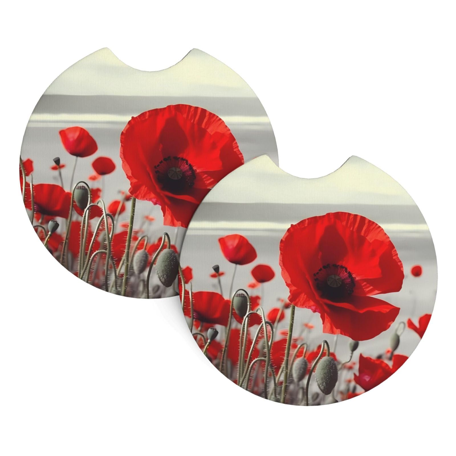 2 Pack Car Coaster for Cup Holders Red Poppy Flower Car Cup Coaster 2.7" Neoprene Non-Slip Automotive Cup Mat Universal Auto Car Interior Accessories for Women Men Cup Pad