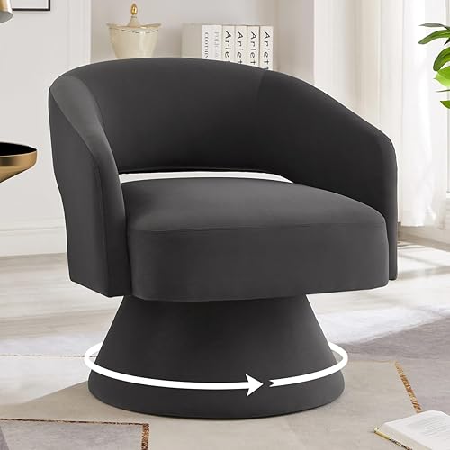 Miniatura 5 de 24KF Moderno sillón giratorio de 360 grados, cómoda silla de barril de terciopelo para sala de estar y dormitorio, silla redonda giratoria de