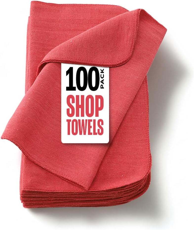 Utopia Towels Cotton Shop Towels 12x14 Inch, 100 Pack Soft, Absorbent Reusable Cotton Rags, Durable and Multipurpose Cleaning Shop Towel for Auto, Garage, Bar, & Home Cleaning (Red)
