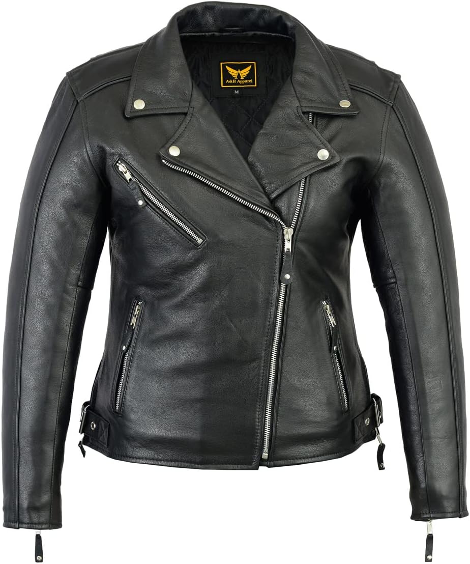 A&H Apparel - Women's Motorcycle Top-Grain Cowhide Leather Jacket - Combining Style and Quality for Riders & Fashion Lover