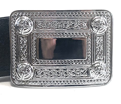 Black Leather Plain Scottish Highland Kilt Belt With Celtic Design Chrome Buckle3