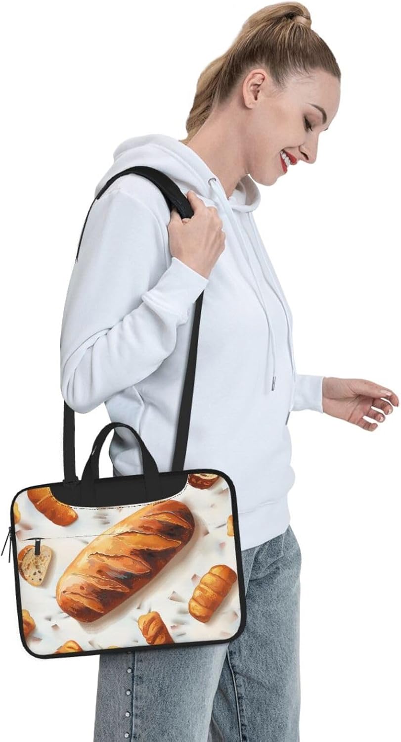 Bread Print Laptop Bag, Triple Layer Protection Shockproof Crossbody Laptop Shoulder Bag for Men and Women