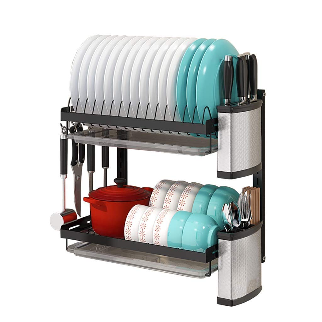 Égouttoir à vaisselle mural noir en acier inoxydable à niveaux pour petite cuisine