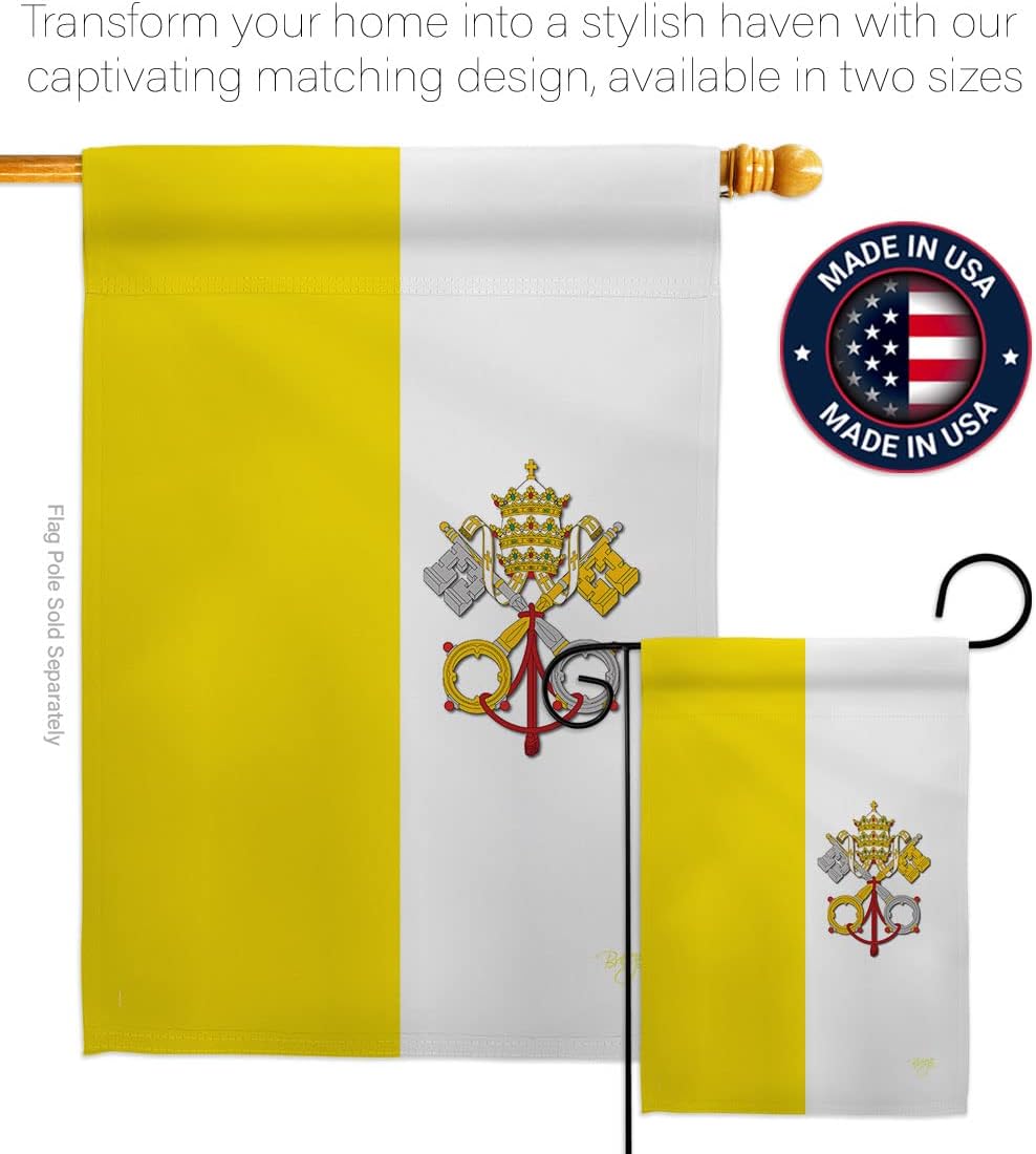 Breeze Decor HS108106-BO-03 Vatican City Flags of The World Nationality Impressions Decorative Vertical 28" x 40" Double Sided House Flag Set Wood Dowel with String Hardware