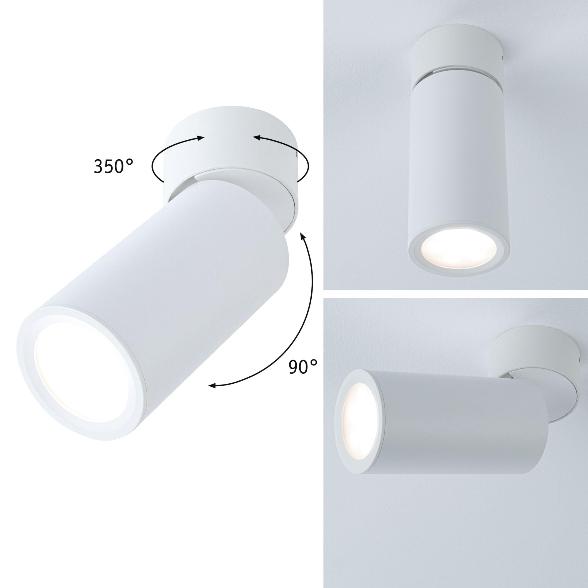 Paulmann 93087 LED Plafonniers Turnal 470lm 3-Step-Dim orientable rond incl. 1x6 Watt dimmable Plafonnier blanc dépoli métal 2700 K Coin