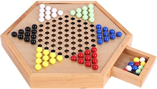 Jeu De Dames Chinoises en Bois-avec Billes De Verre Colorées 